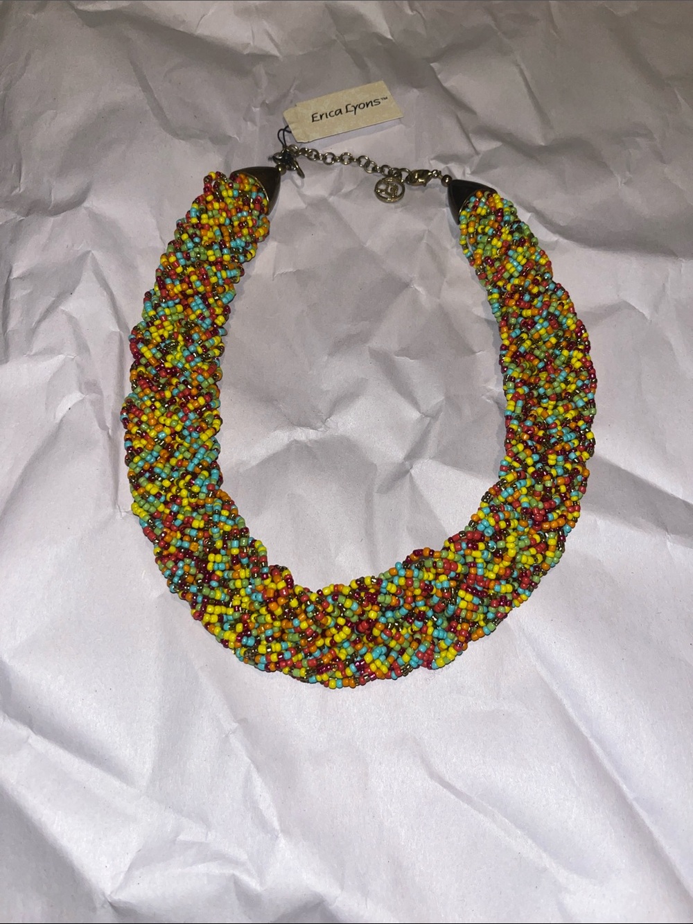 BRAND NEW Erica Lyons Bright Multicolor Twisted Seed Bead Necklace